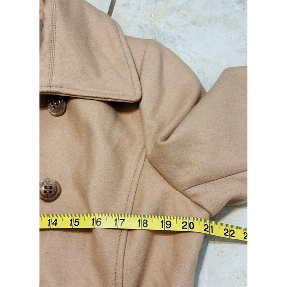 Nine West Women's Size 16 Beige Pea Coat Wool Blend Double Breasted Pockets - Picture 8 of 13